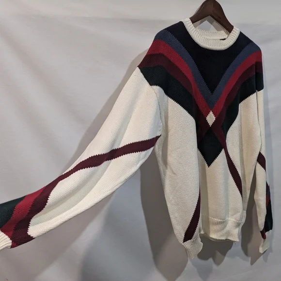 Vintage Bachrach 100% Cotton Geometric Print Knit Sweater Sz Large - Picture 7 of 10